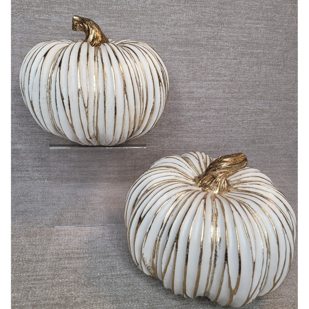 2 Robert Stanley 2014 Fall Shimmering Metallics White & Gold Pumpkins Holiday